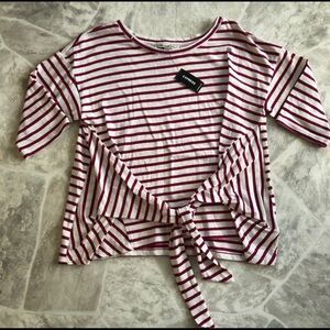 NWT EXPRESS red & cream striped wrap front or back top SIZE Small petite